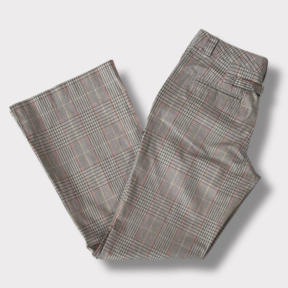 Isaac Mizrahi Women’s Plaid Pants Size 8 Gray Red Cotton Straight Leg